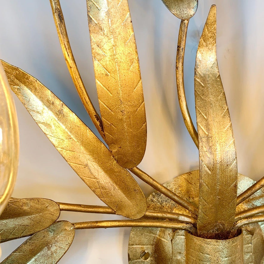 Extraordinary Huge Ferro Art Gold Leaf Wall Light