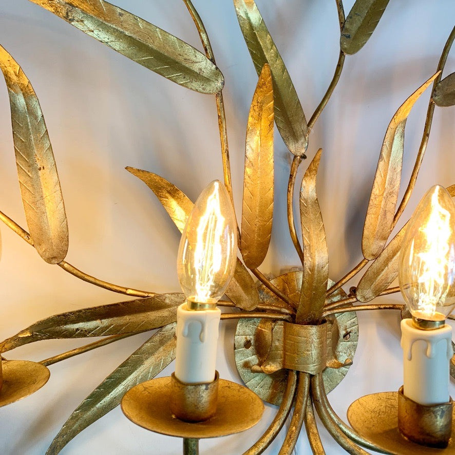 Extraordinary Huge Ferro Art Gold Leaf Wall Light