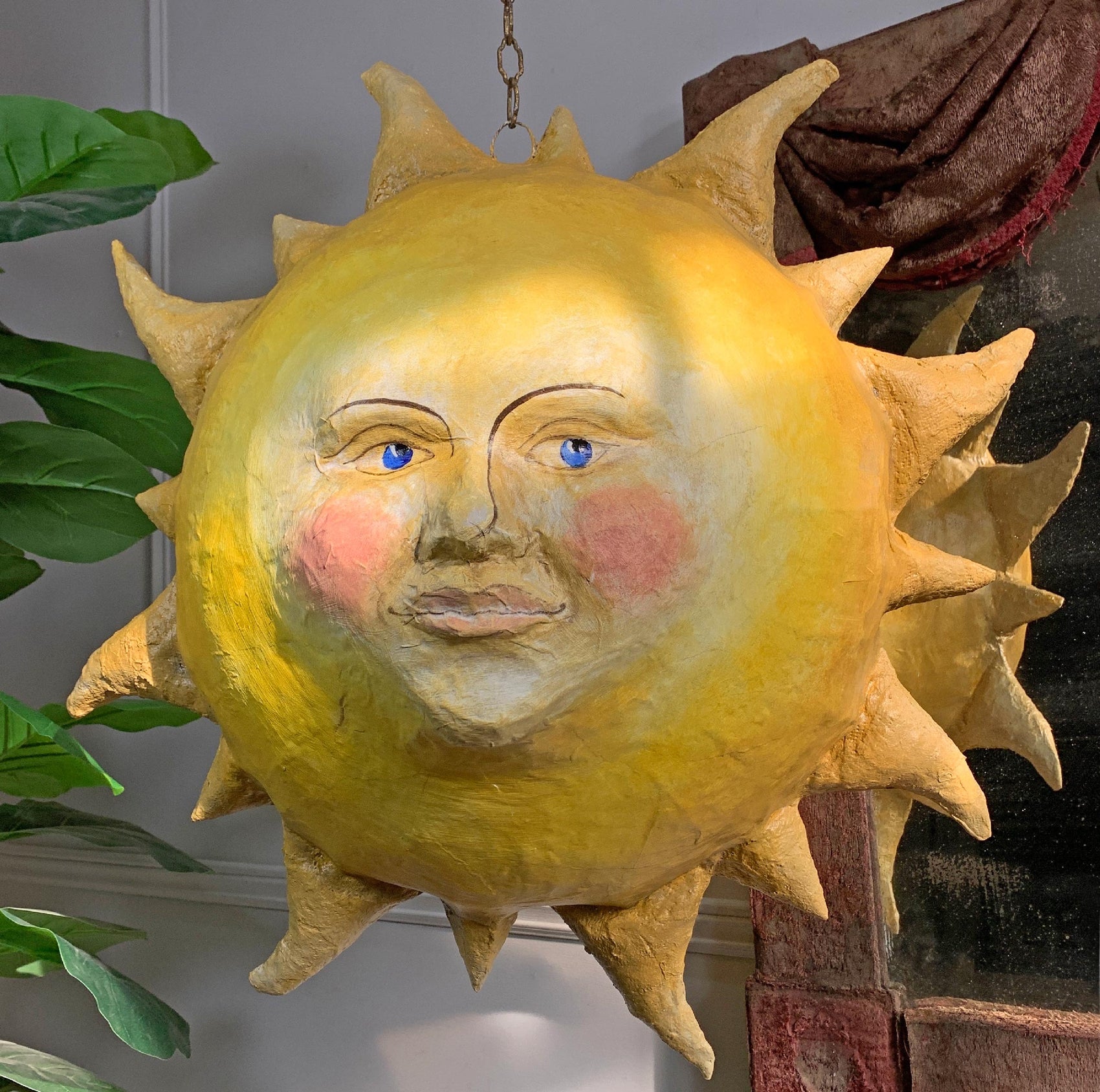 Large Folk Art Papier Mache Sun with Face