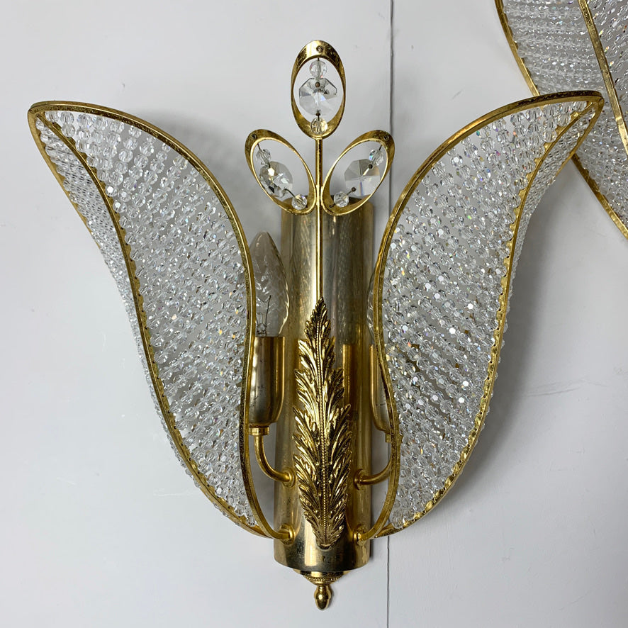 Palwa Gold Crystal Tulip Wall Lights 1970's