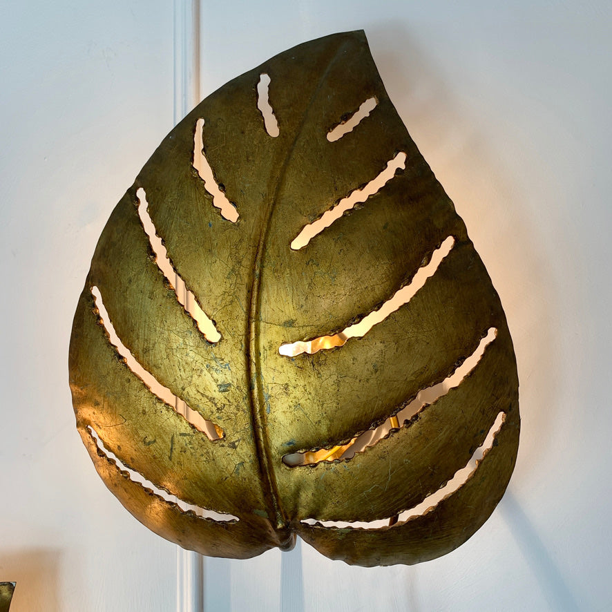 Maison Jansen Gold Monstera single leaf wall lights, 1970s