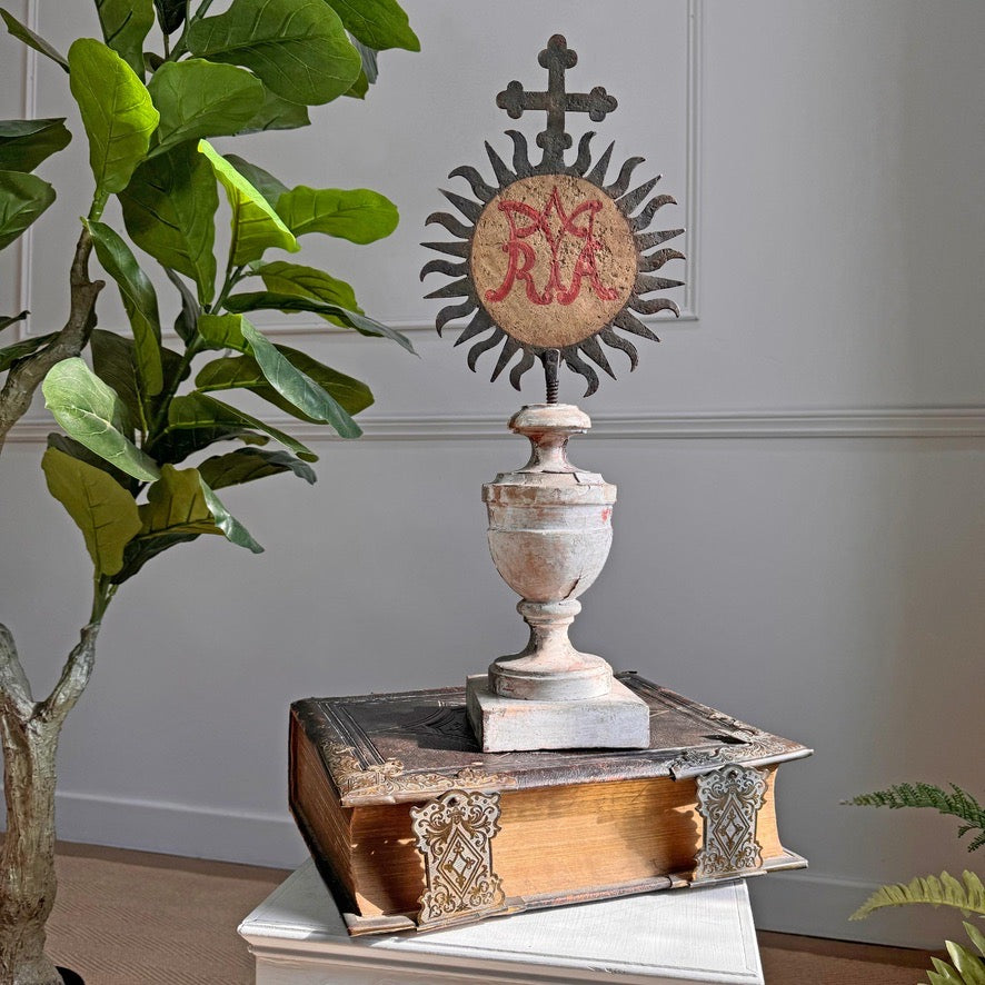 Painted Sunburst Mounted on a Baroque Silver Gilt Altar Vase 18th Century