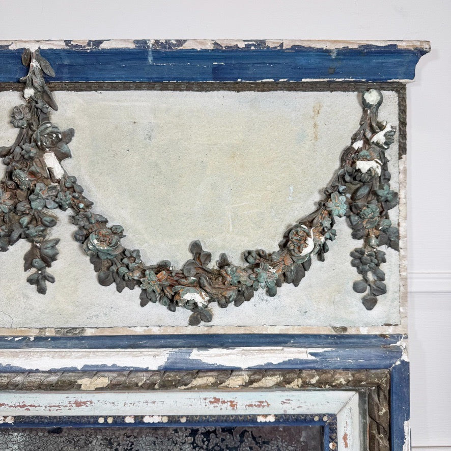 Antique Blue and White Gilt Gesso Wall Mirror Circa 1800