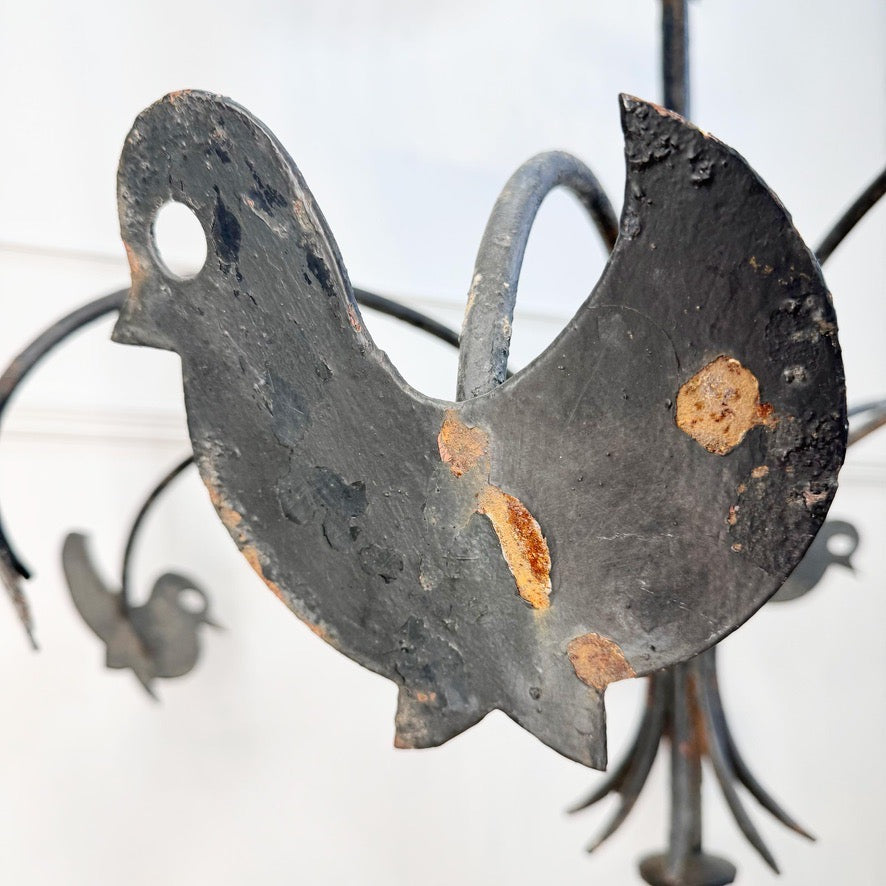 Antique Folk Art Iron Vane Hen and Chicks France 19th Century