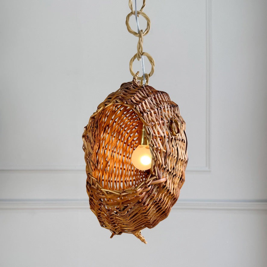 Wicker Fish Ceiling Light Mid Century France