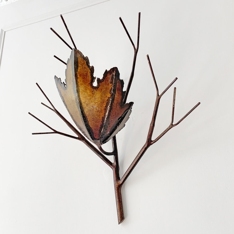 Brutalist Copper Leaf & Branch Wall Sconce