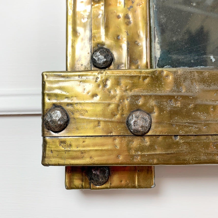 Mid-Century Gold Riveted Brass Brutalist Mirror