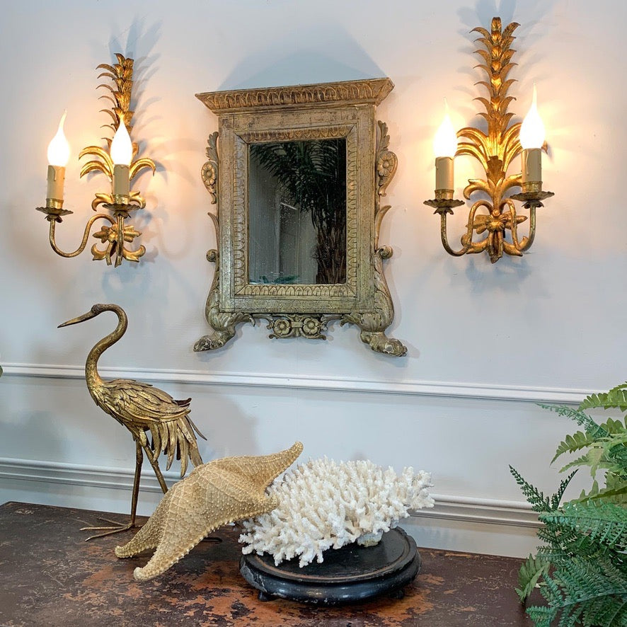 Silver Gilt Carved Wood Italian Wall Mirror 18th Century