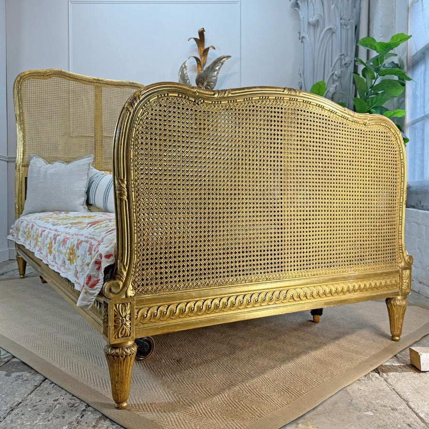 Giltwood Bergere Cane Bed Maple and Co of England Circa 1900
