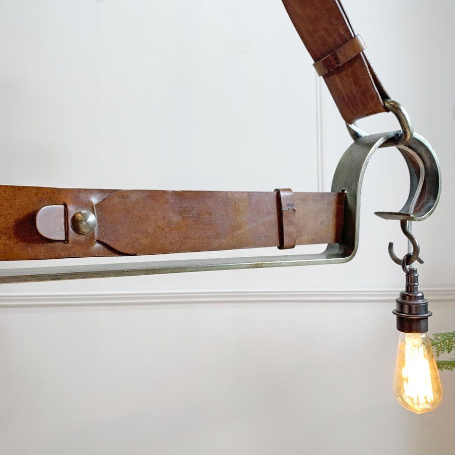 Jean-Pierre Ryckaert Tan Leather Strap and Steel Ceiling Pendant Light