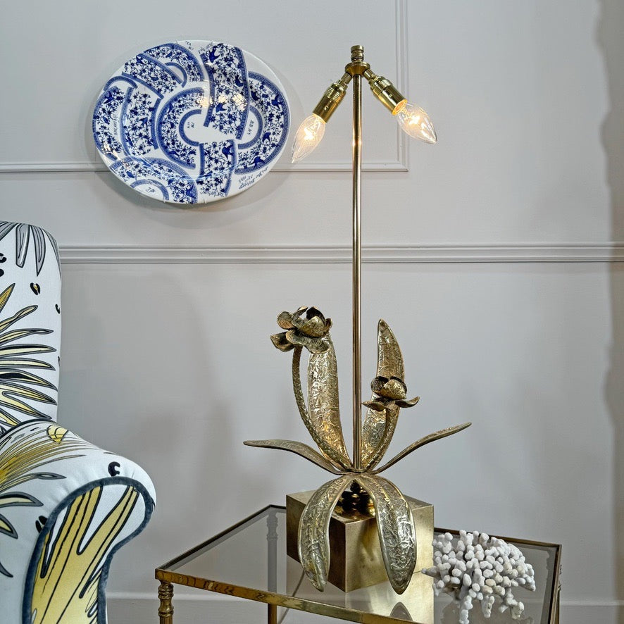 Bronze Flower Table Lamp attributed to Maison Jansen circa 1950