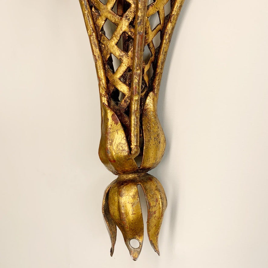 Pair of Italian Gilt Tole Palm Leaf and Coronet Wall Lights