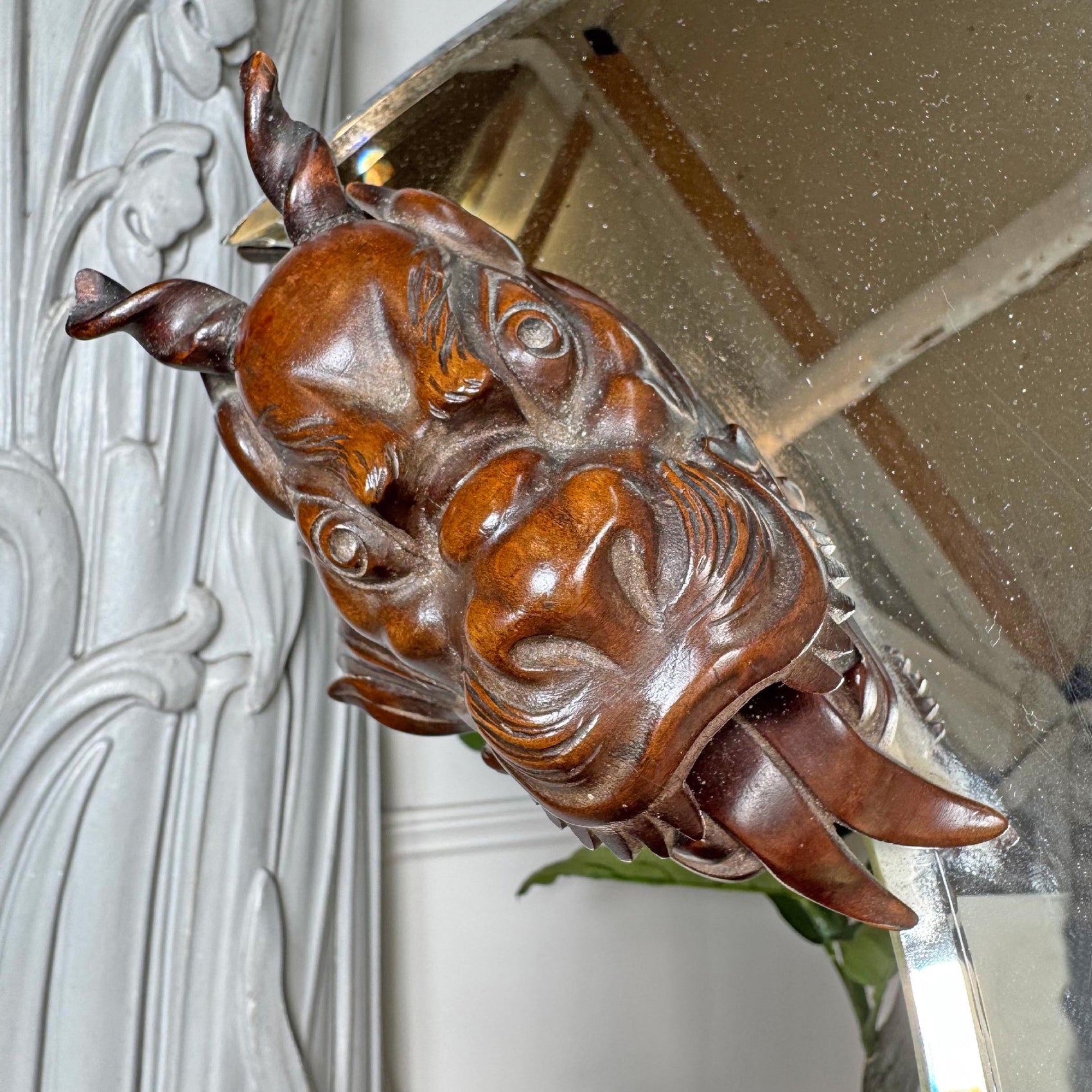 Gabriel Viardot 19th Century Carved Wooden Dragon Crescent Mirror