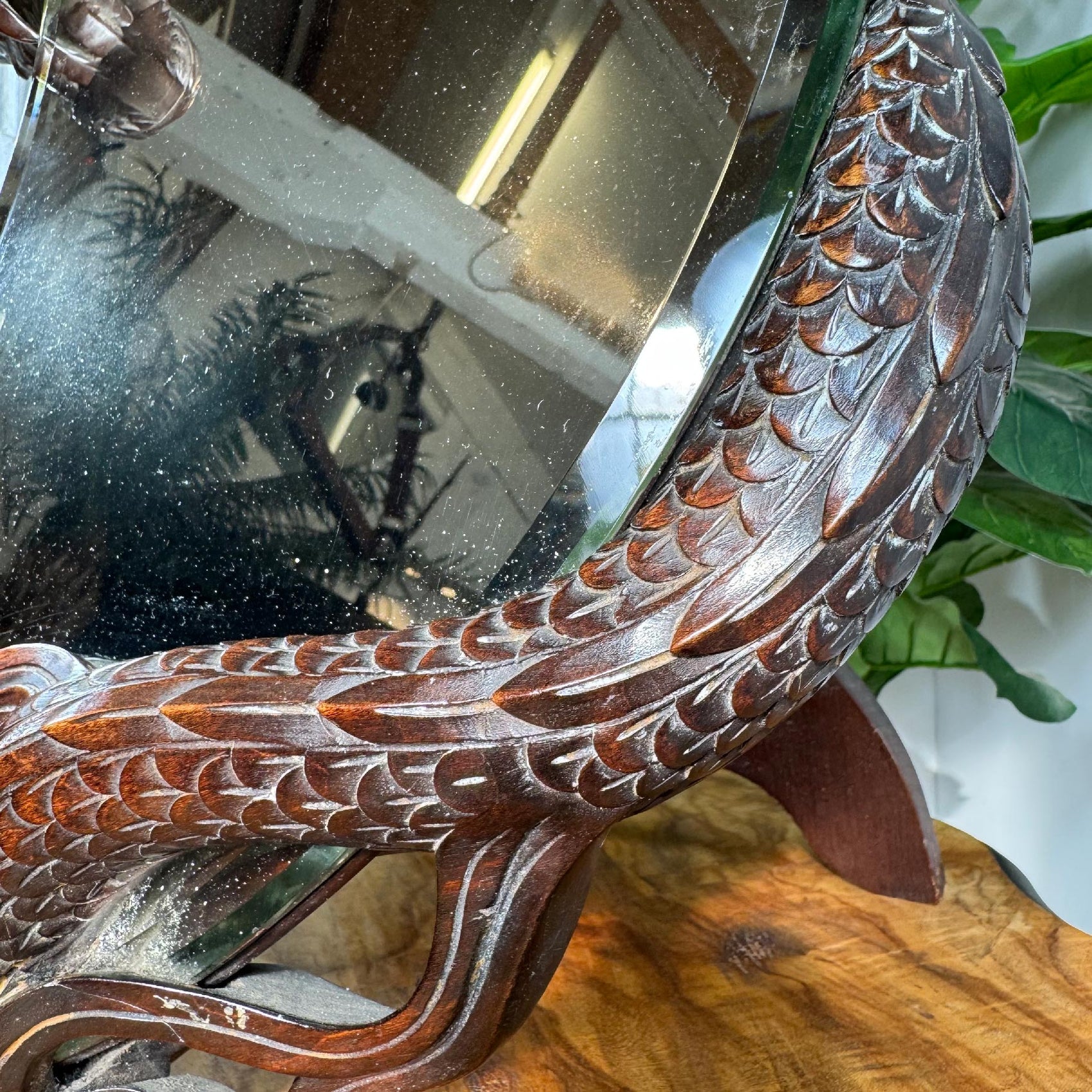 Gabriel Viardot 19th Century Carved Wooden Dragon Crescent Mirror