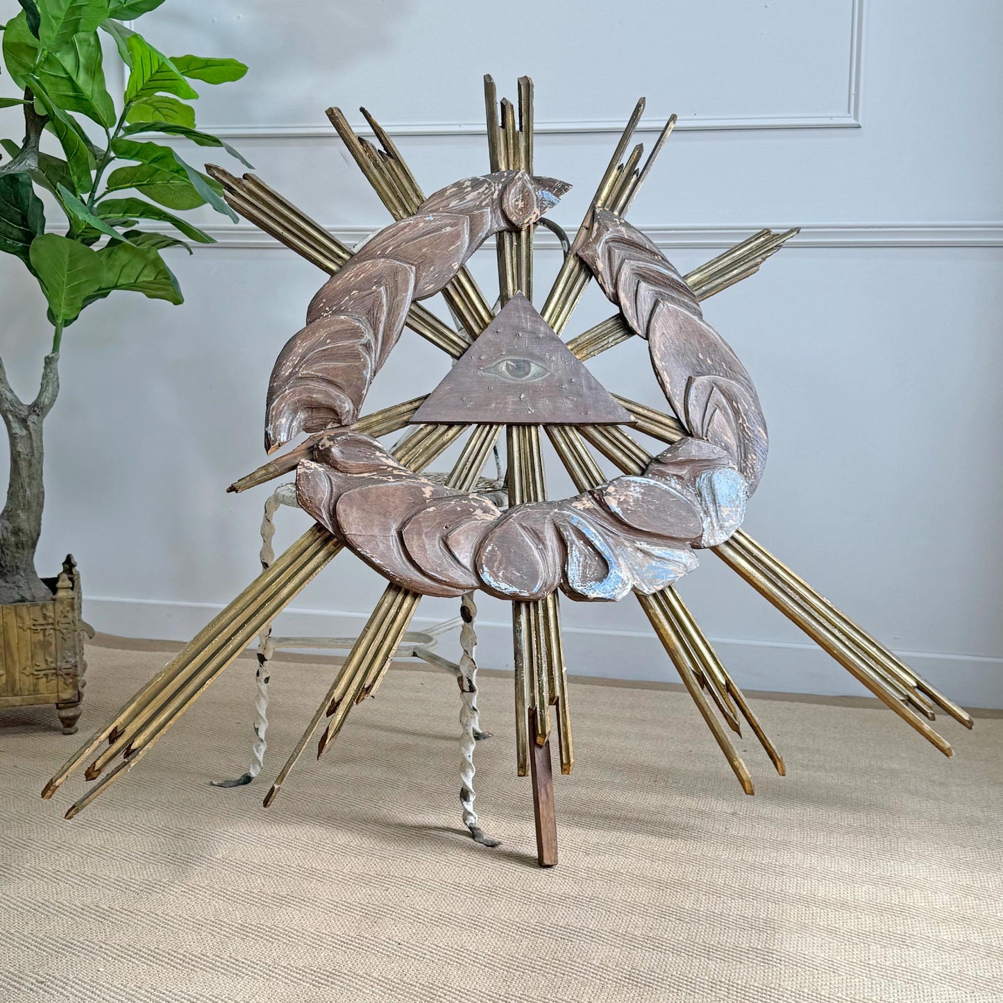 Magnificent 18th Century Baroque Church Sunburst "Glory" The Eye of Providence in Clouds