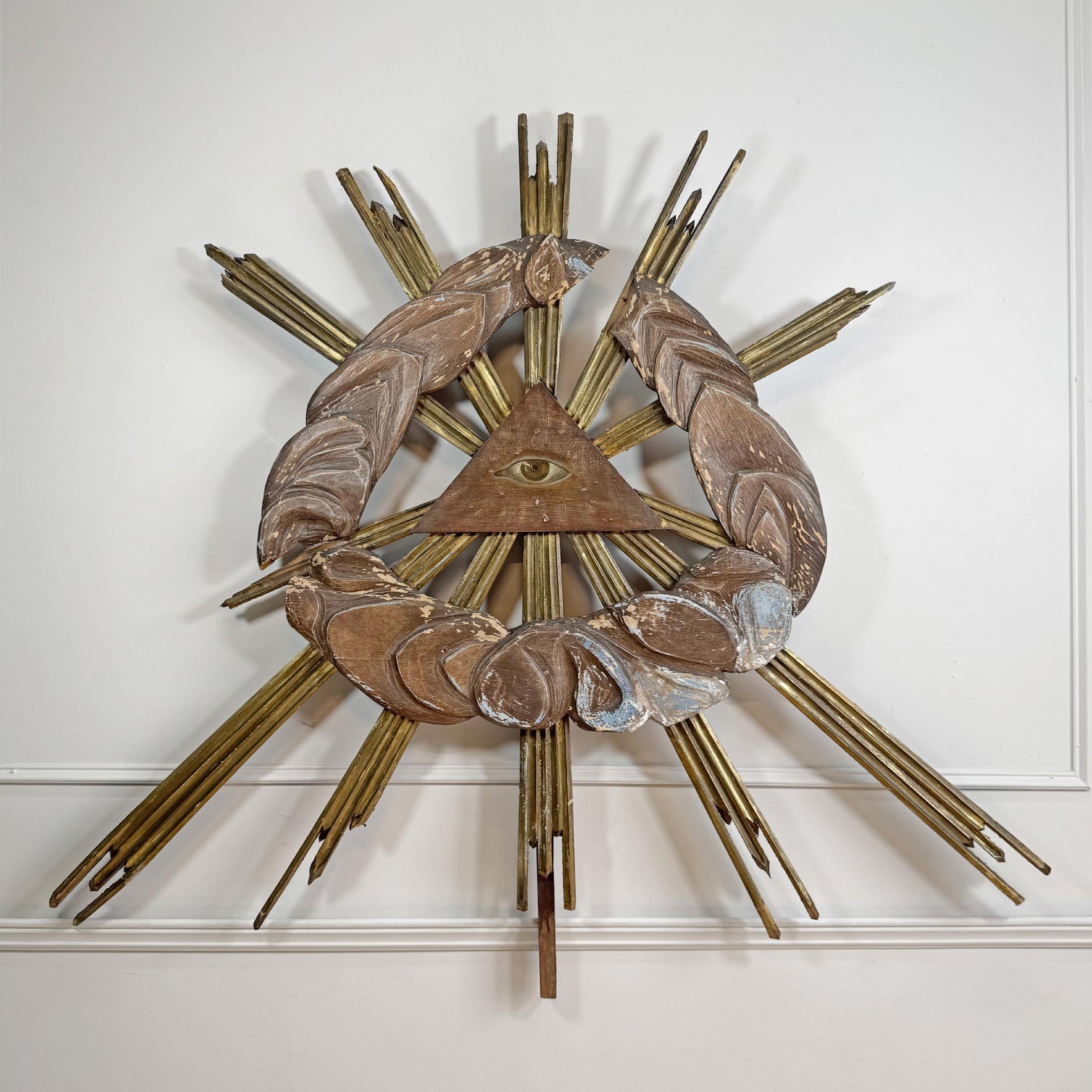 Magnificent 18th Century Baroque Church Sunburst "Glory" The Eye of Providence in Clouds