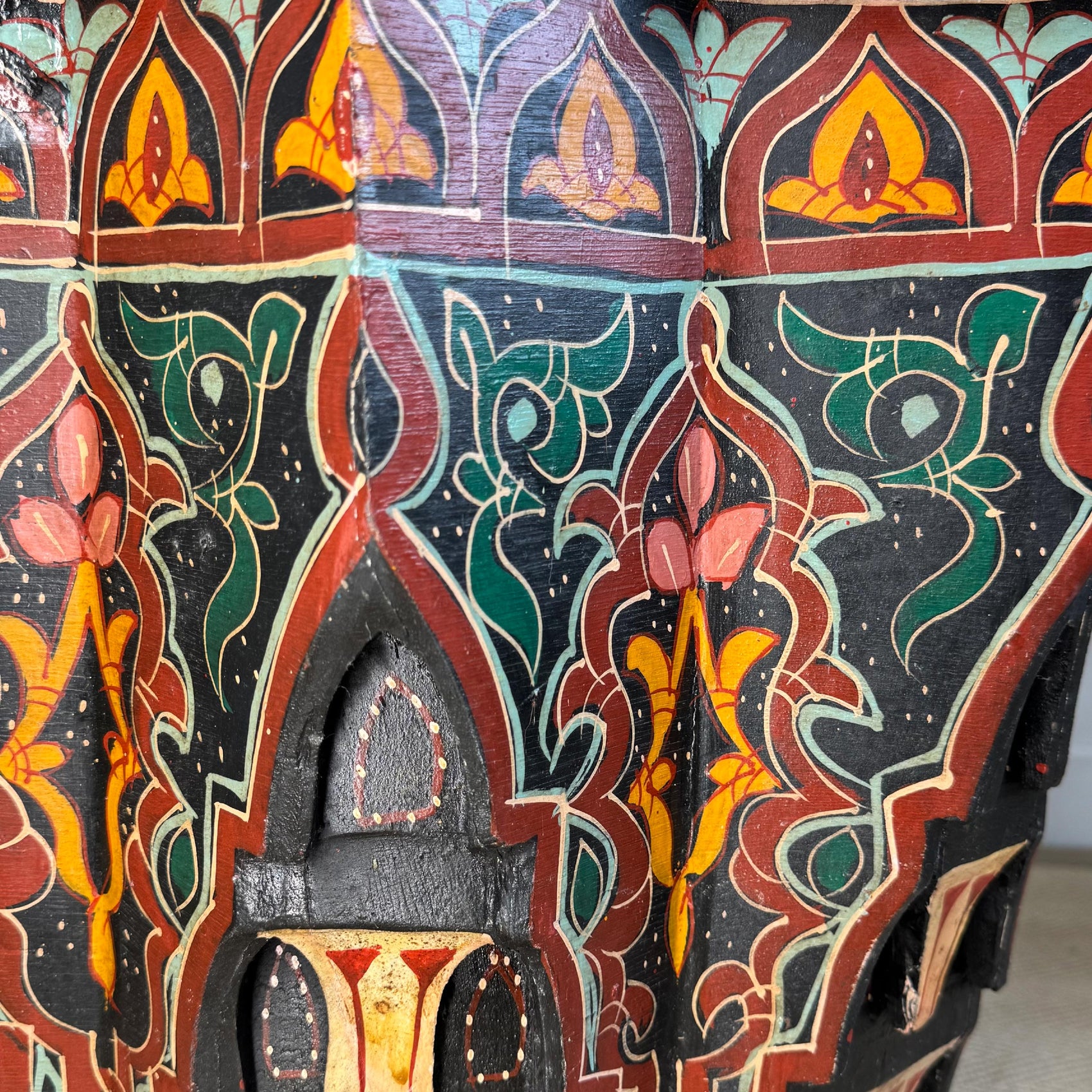Mid Century Moroccan Painted Red Wooden Star Table