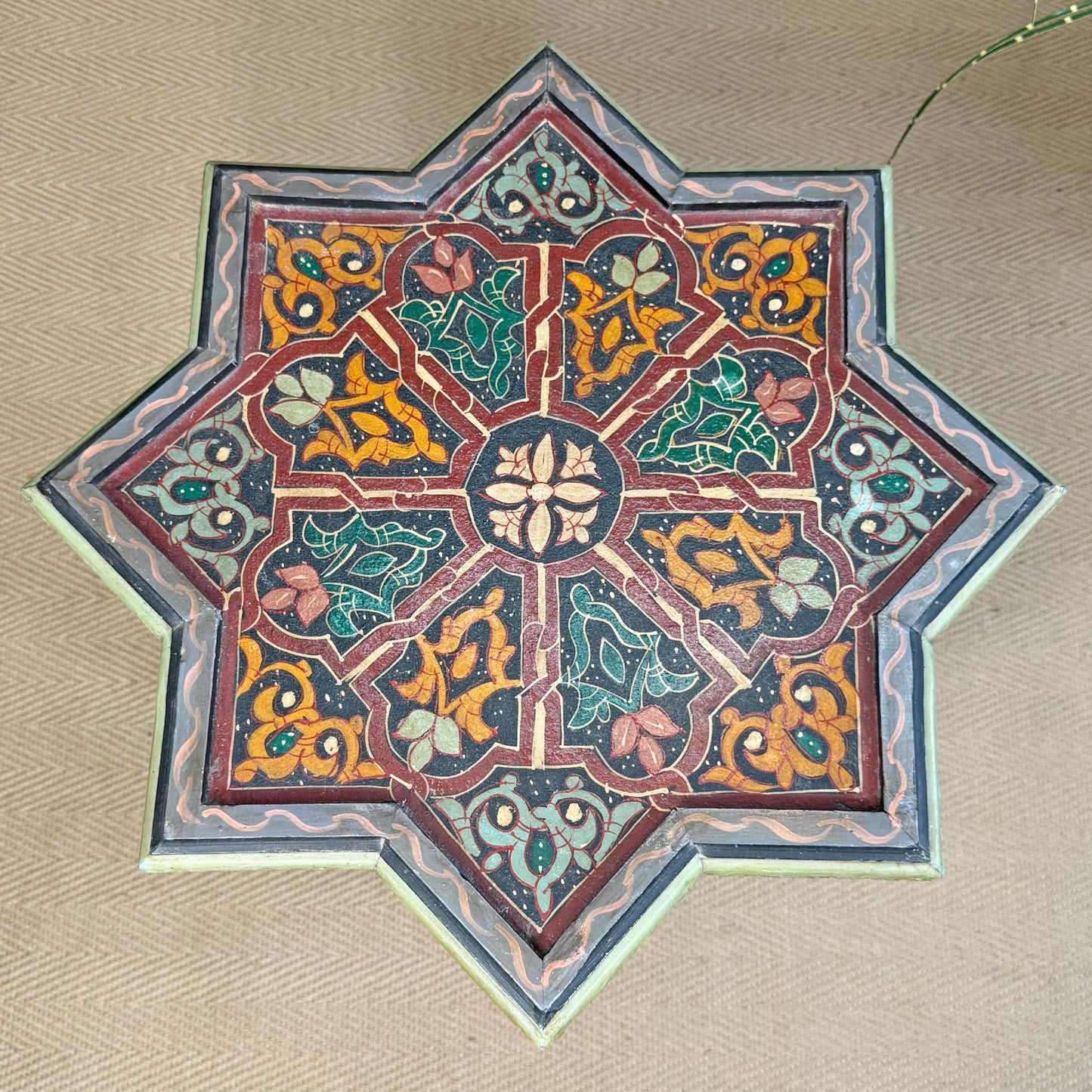 Mid Century Moroccan Painted Red Wooden Star Table