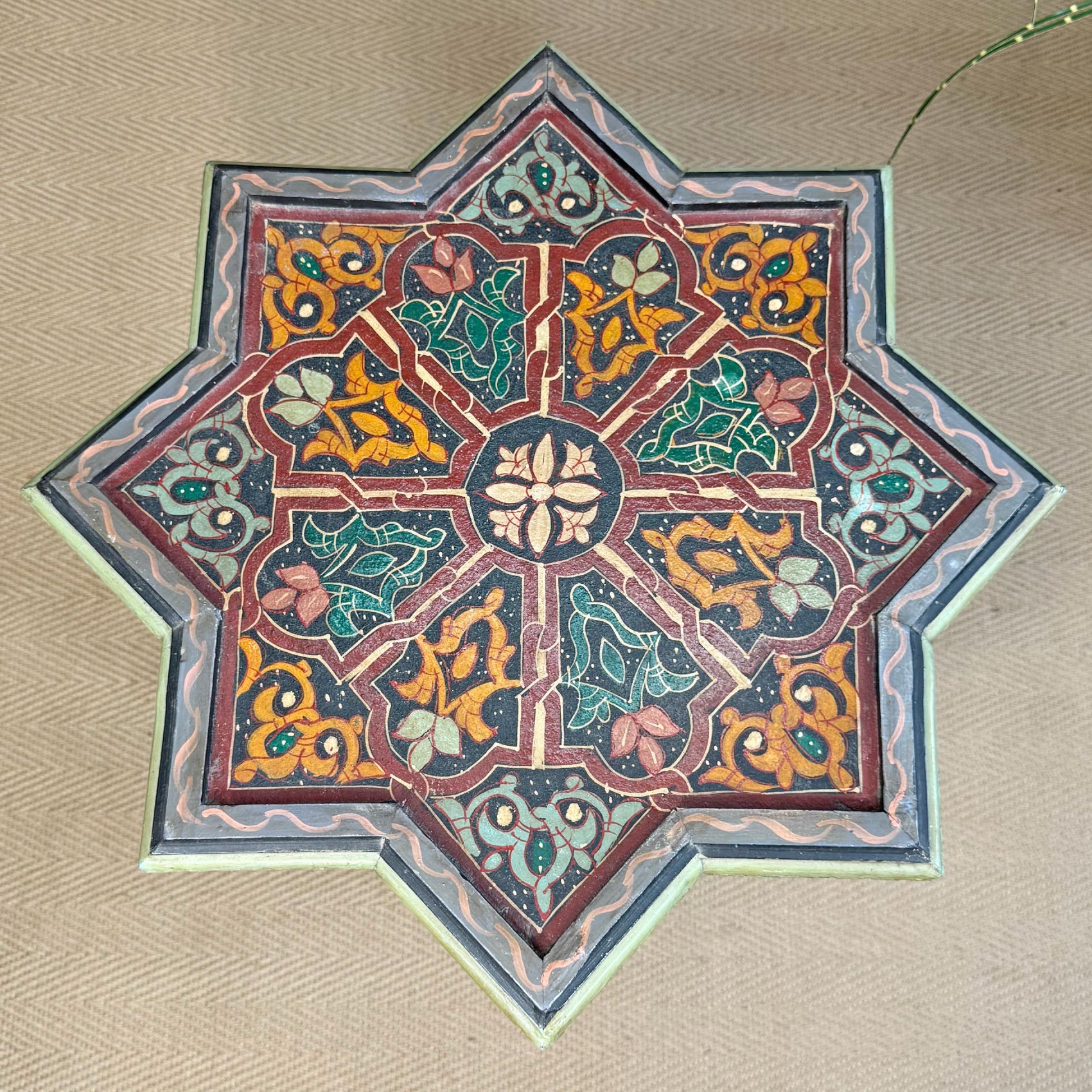 Mid Century Moroccan Painted Red Wooden Star Table