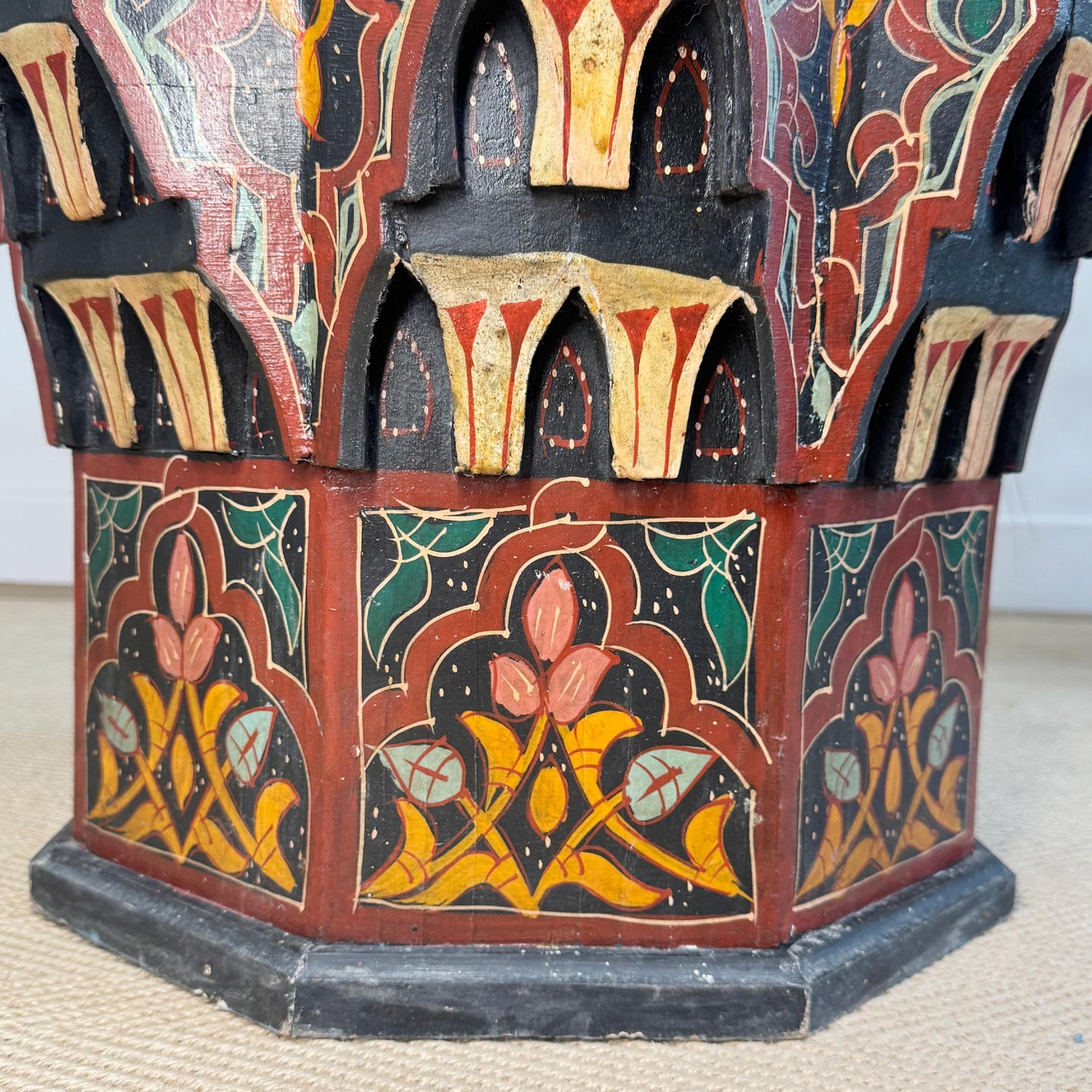 Mid Century Moroccan Painted Red Wooden Star Table