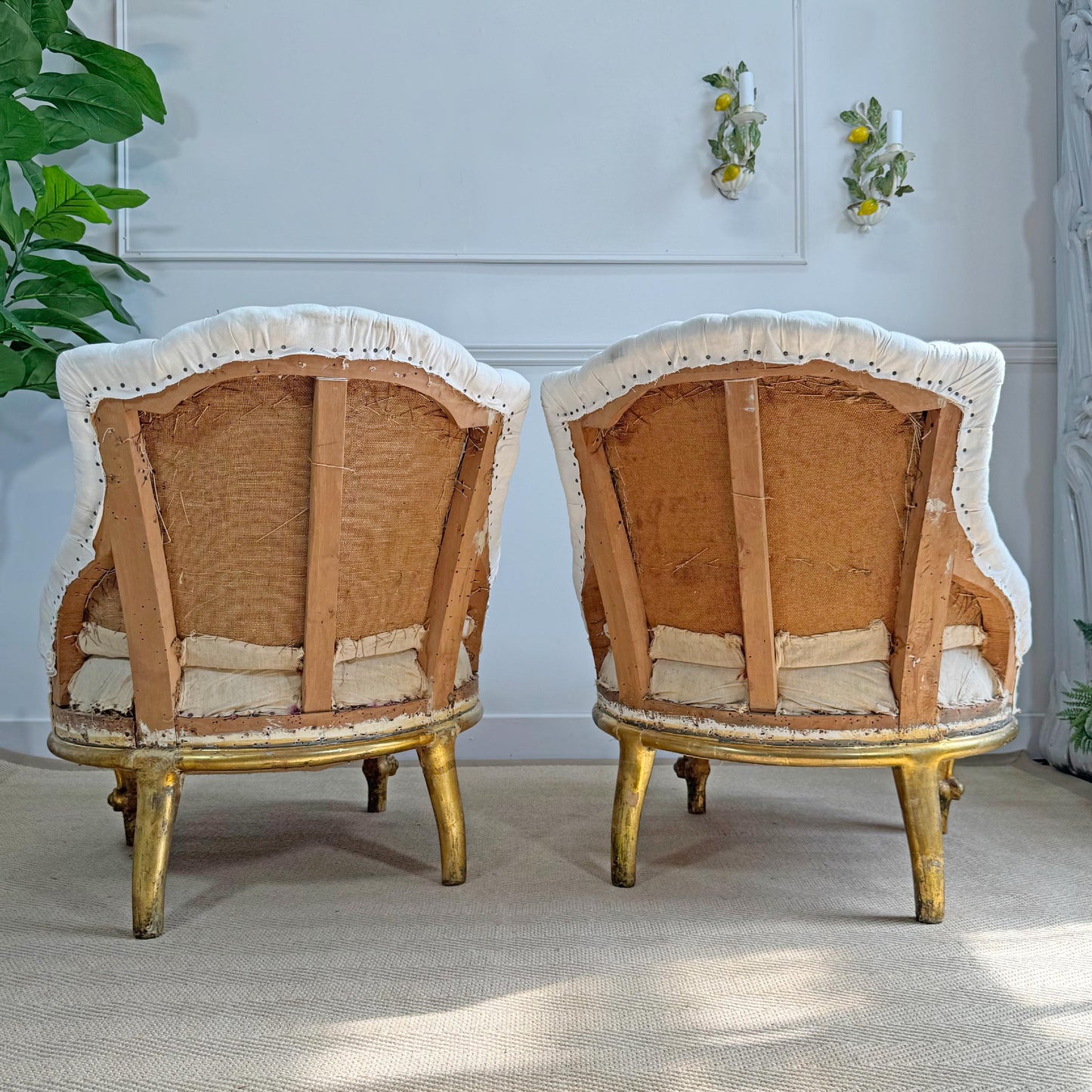 Pair of Napoleon III 19th Century French Giltwood Crapaud (toad) Chairs
