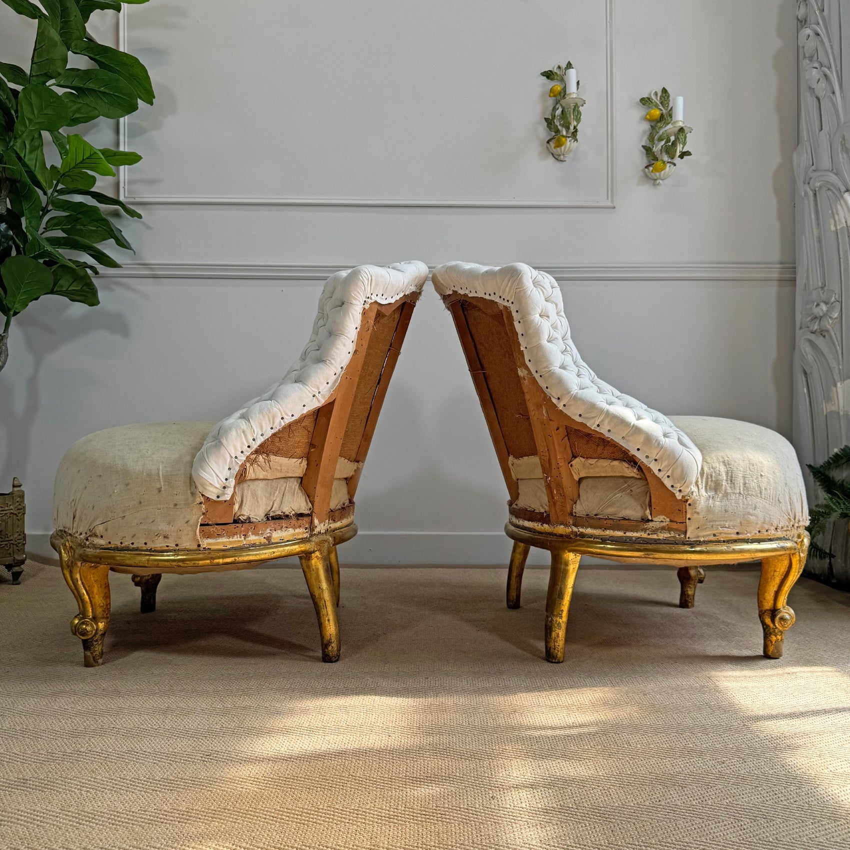 Pair of Napoleon III 19th Century French Giltwood Crapaud (toad) Chairs