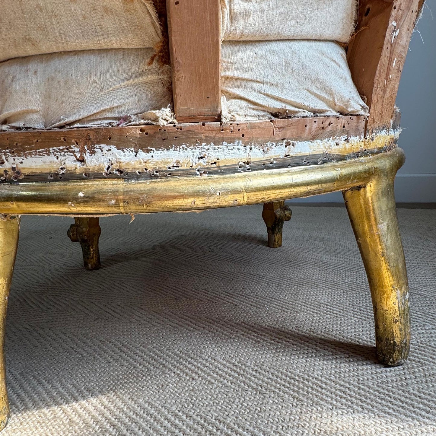 Pair of Napoleon III 19th Century French Giltwood Crapaud (toad) Chairs
