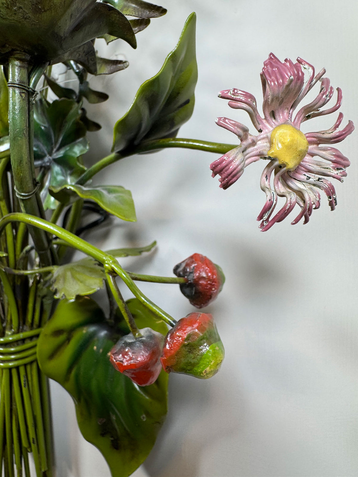 Salvadori Wild Flowers and Fruit Bouquet Tole Wall Light Italy 1960's