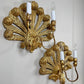 Stunning Pair of Large Ostrich Feather Plume Giltwood Wall Lights Italian 1950's