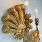 Stunning Pair of Large Ostrich Feather Plume Giltwood Wall Lights Italian 1950's