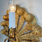 Stunning Pair of Large Ostrich Feather Plume Giltwood Wall Lights Italian 1950's