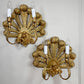 Stunning Pair of Large Ostrich Feather Plume Giltwood Wall Lights Italian 1950's