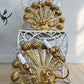Stunning Pair of Large Ostrich Feather Plume Giltwood Wall Lights Italian 1950's