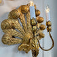 Stunning Pair of Large Ostrich Feather Plume Giltwood Wall Lights Italian 1950's