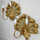 Stunning Pair of Large Ostrich Feather Plume Giltwood Wall Lights Italian 1950's