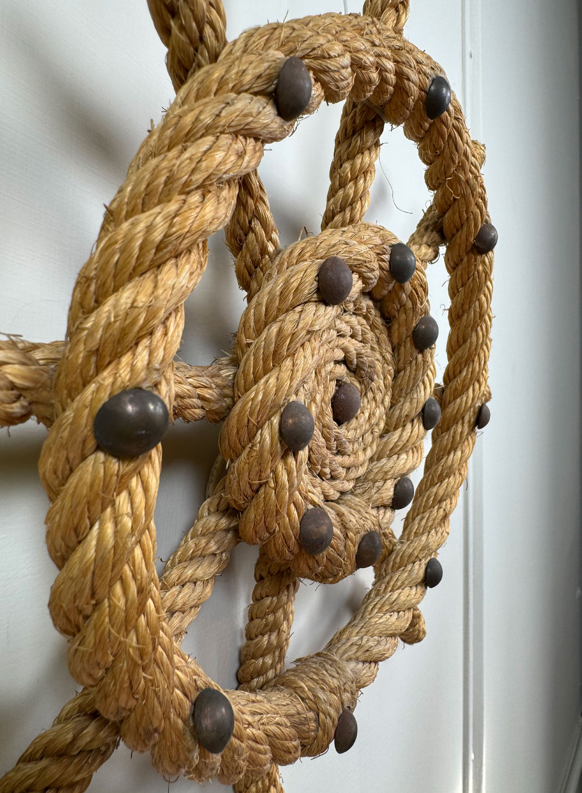 Audoux Minet an Exceptionally Rare Pair of Ships Wheel Rope Wall Lights France 1960's