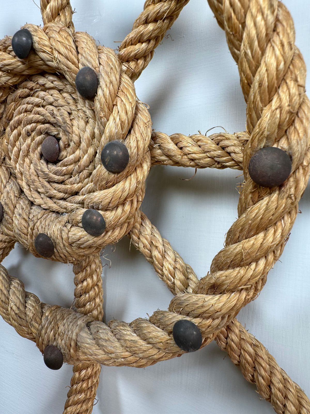 Audoux Minet an Exceptionally Rare Pair of Ships Wheel Rope Wall Lights France 1960's