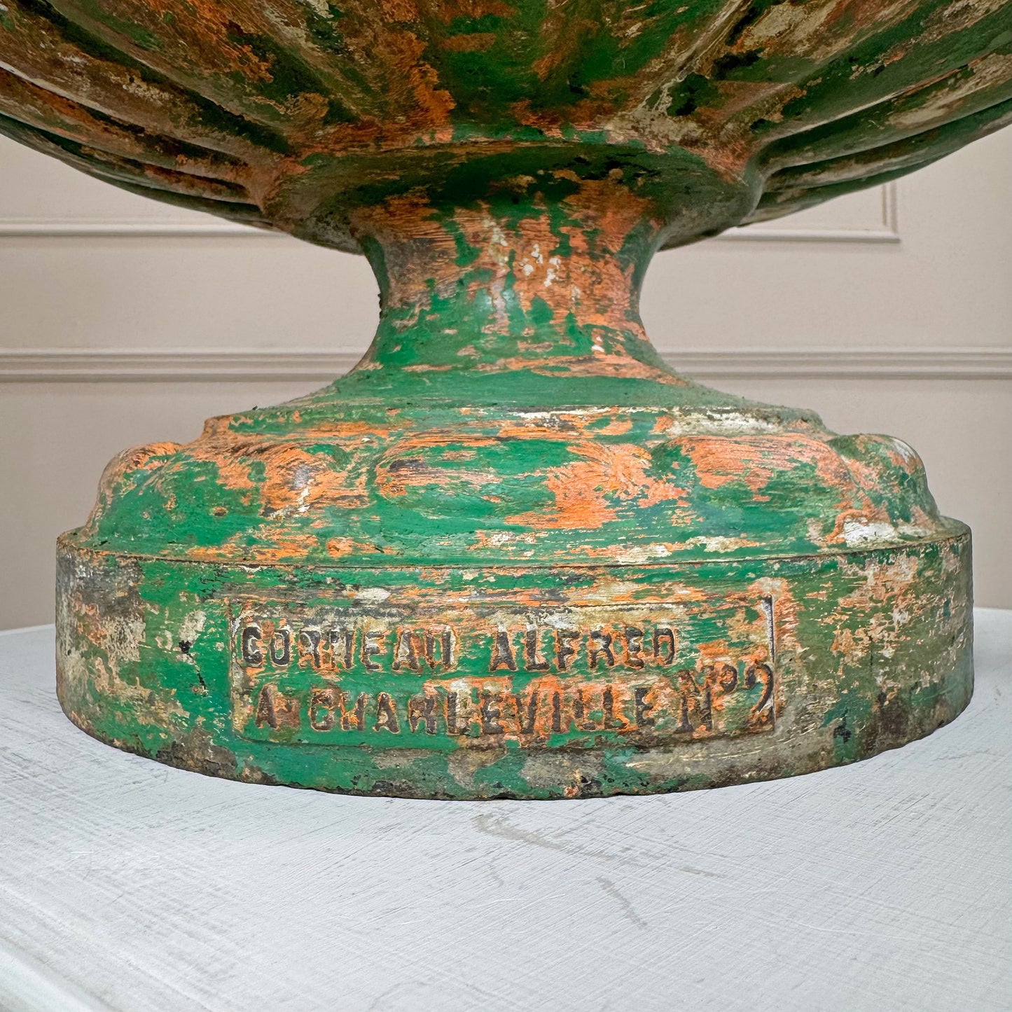 Pair Of French 19th Century Green Cast Iron Garden Urns By Alfred Corneau