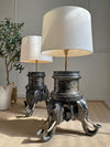 An Exceptional Pair of Reimagined 19th-Century Anglo-Indian Carved Hardwood Elephant Lamps