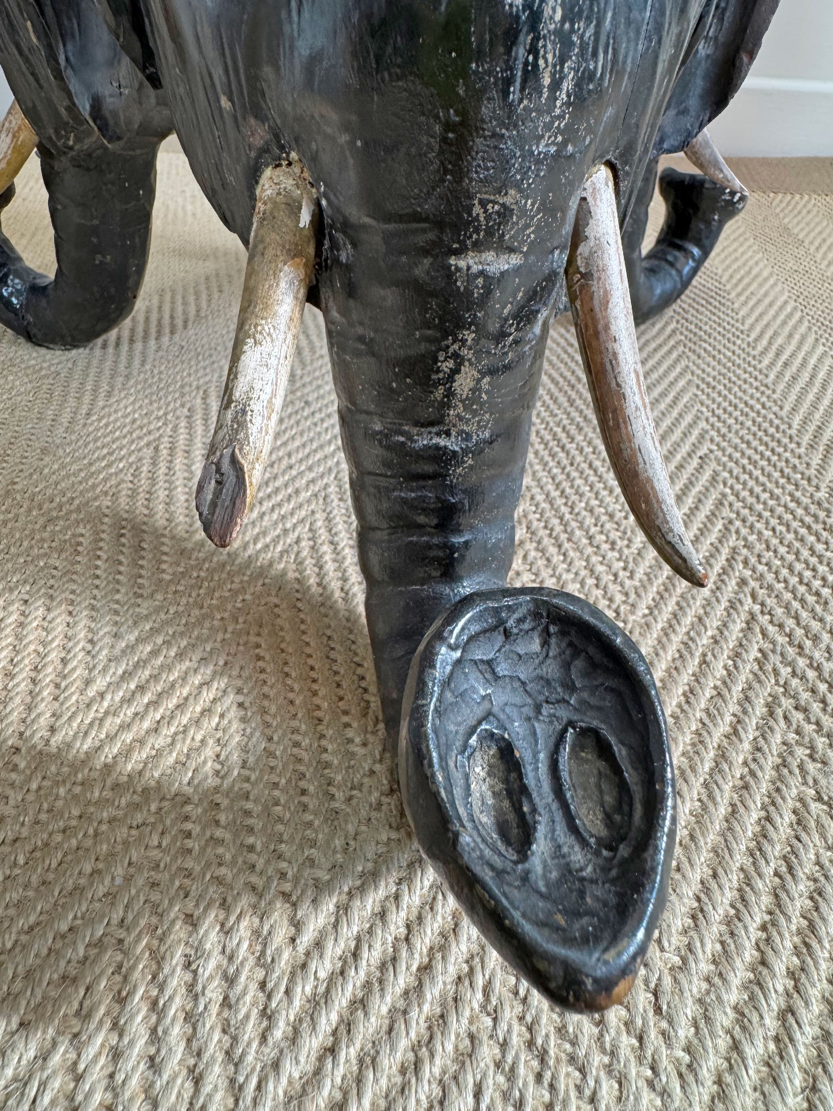 An Exceptional Pair of Reimagined 19th-Century Anglo-Indian Carved Hardwood Elephant Lamps