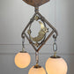 Art Deco Brass and Wrought Iron Moon and Stars Ceiling Light