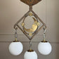 Art Deco Brass and Wrought Iron Moon and Stars Ceiling Light