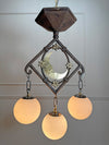 Art Deco Brass and Wrought Iron Moon and Stars Ceiling Light