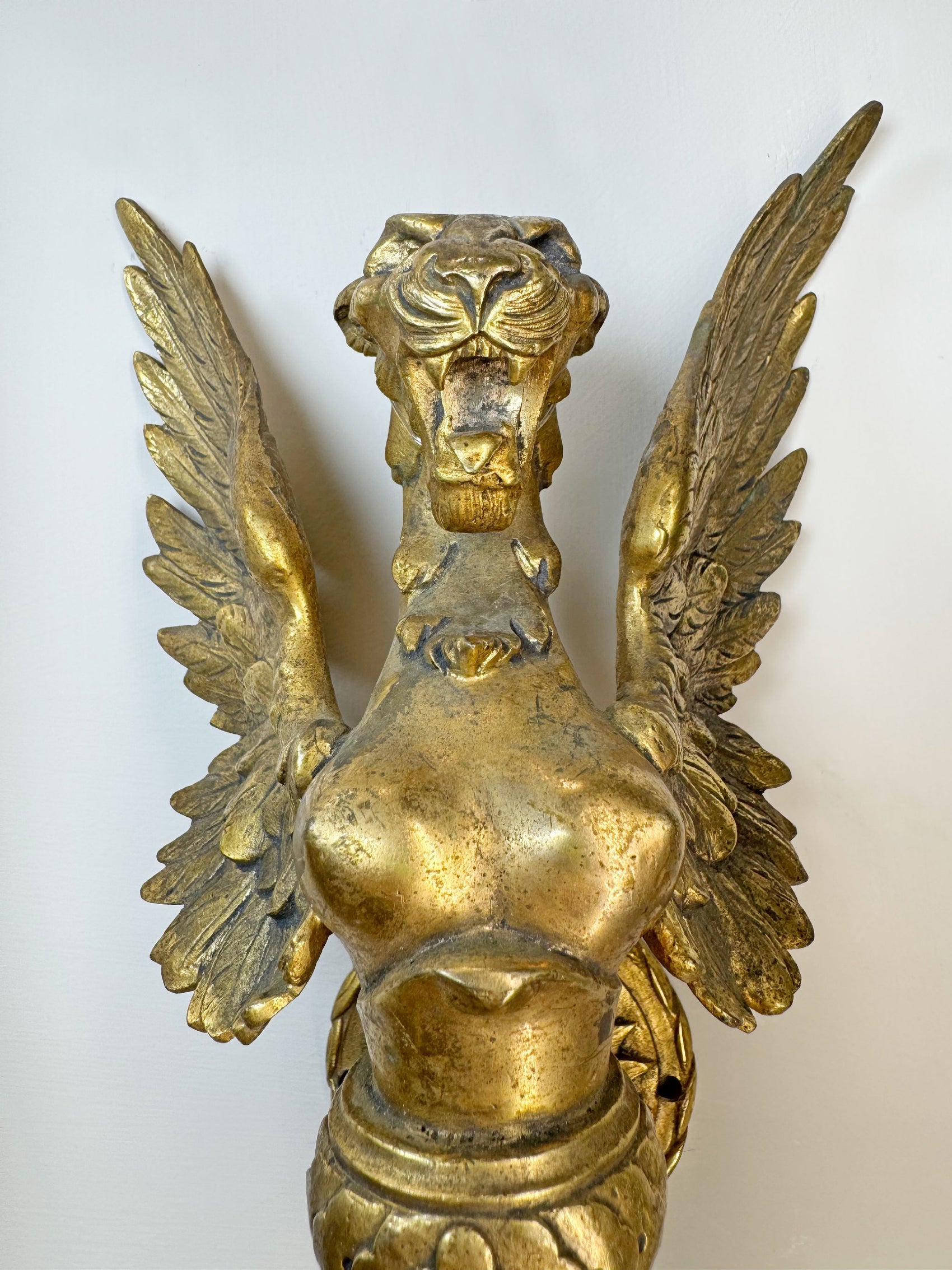 Pair of Late 19th Century Gilded Bronze Female Griffin Empire Wall Lights