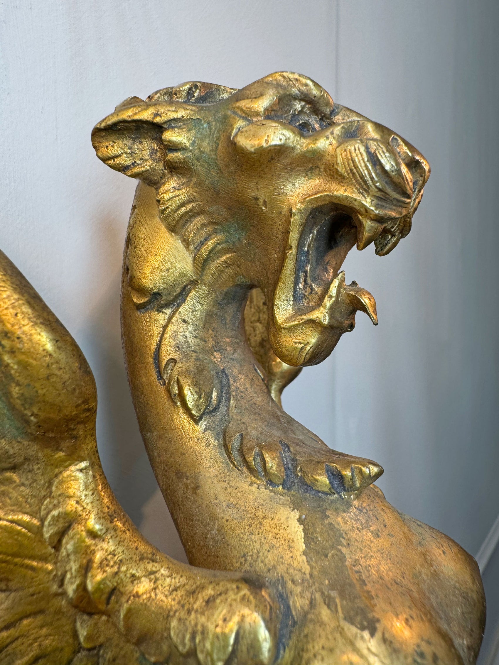 Pair of Late 19th Century Gilded Bronze Female Griffin Empire Wall Lights