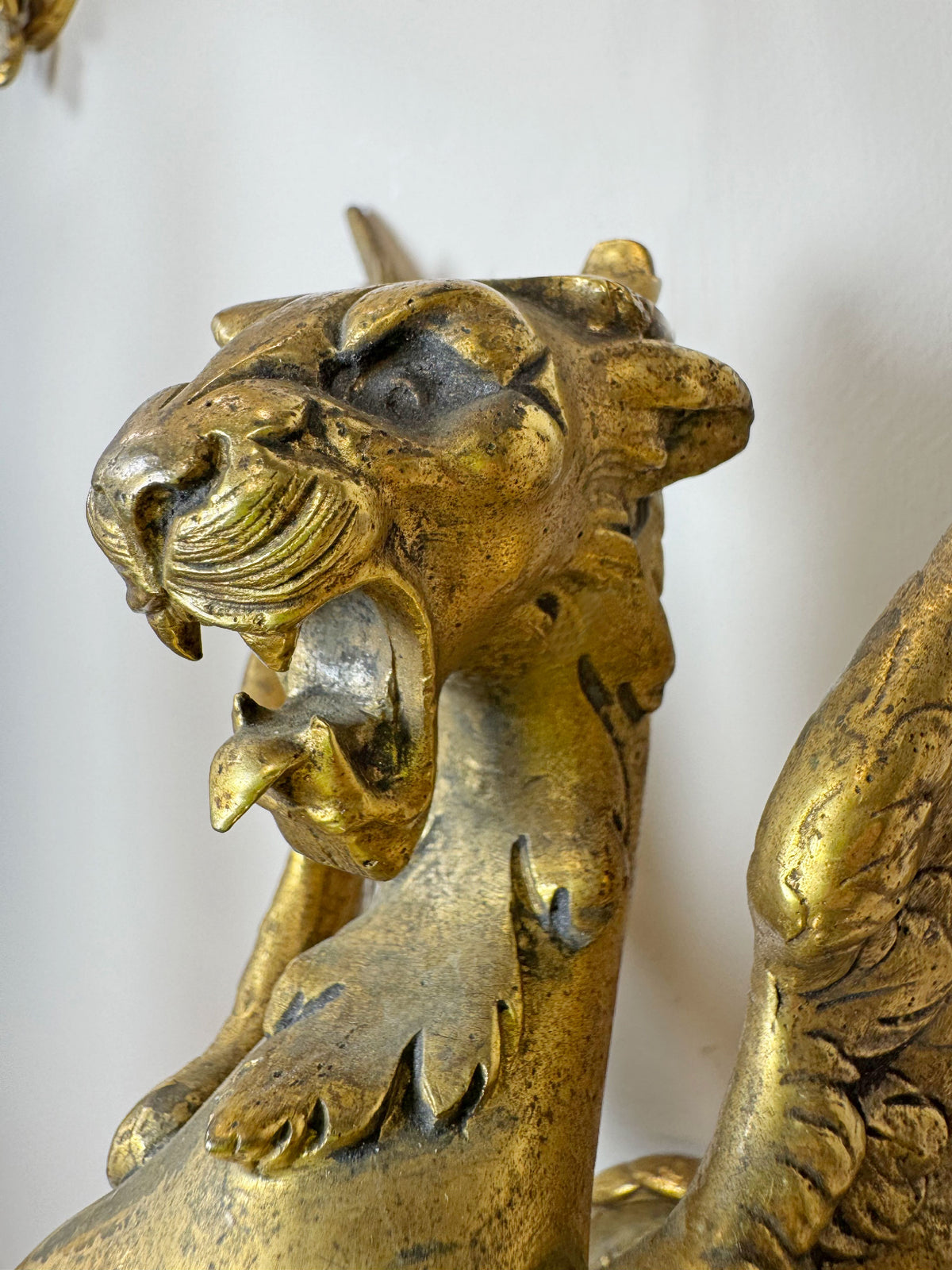 Pair of Late 19th Century Gilded Bronze Female Griffin Empire Wall Lights