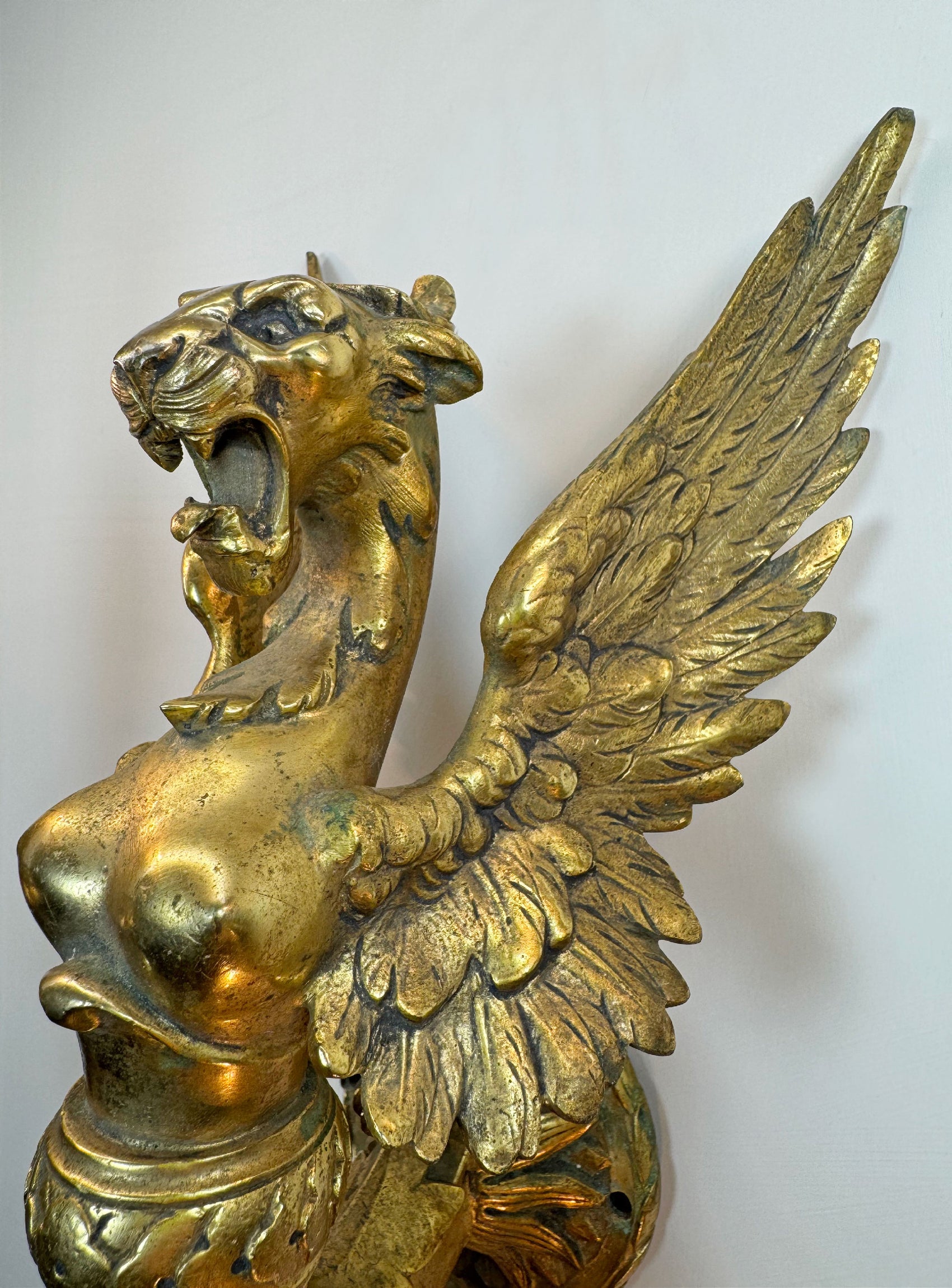 Pair of Late 19th Century Gilded Bronze Female Griffin Empire Wall Lights