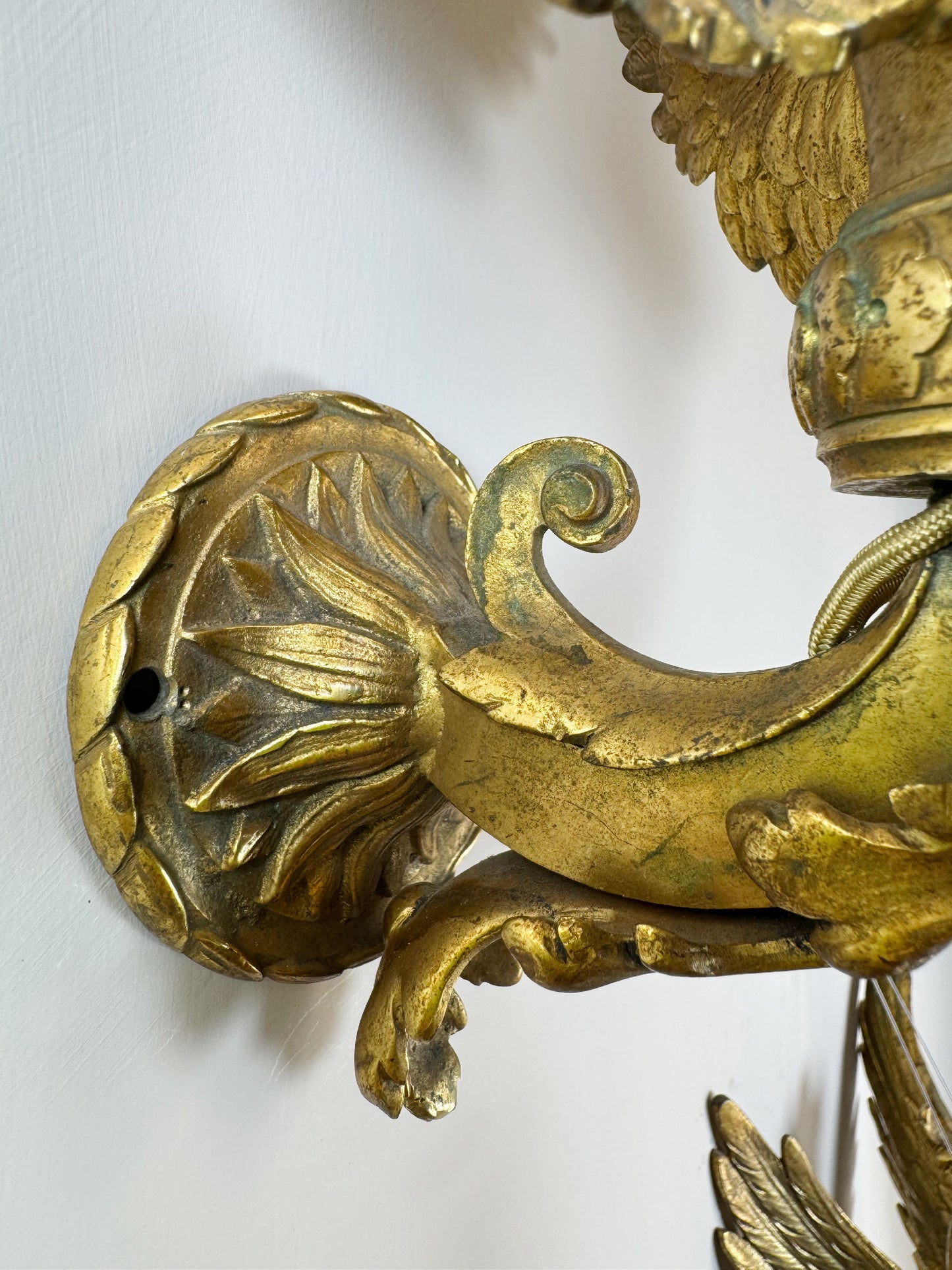 Pair of Late 19th Century Gilded Bronze Female Griffin Empire Wall Lights