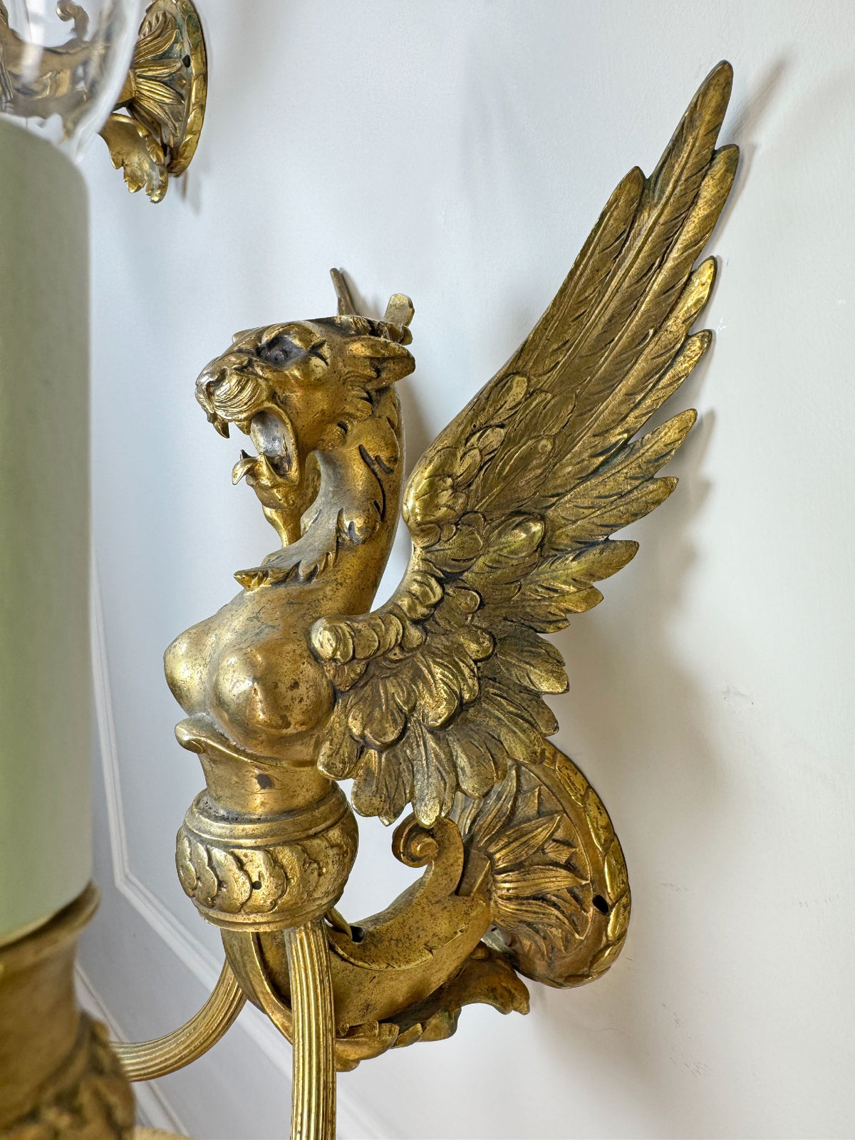 Pair of Late 19th Century Gilded Bronze Female Griffin Empire Wall Lights