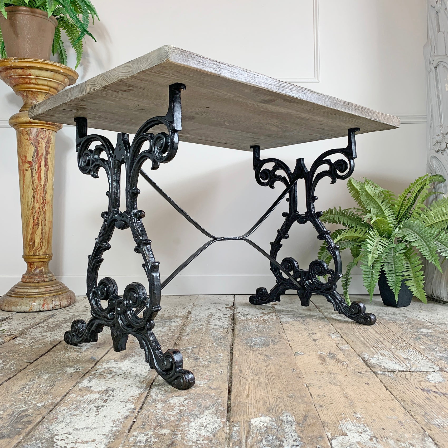 Early 20th Century Cast Iron Table with Contemporary Reclaimed Top